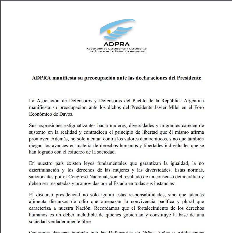 ADPRA manifiesta su preocupación ante las declaraciones del Presidente
